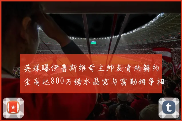 英媒曝伊普斯维奇主帅麦肯纳解约金高达800万镑水晶宫与富勒姆争相追逐